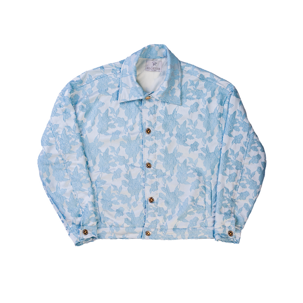 GLORY RM Sabah Nour Jacket in pale blue and white floral brocade